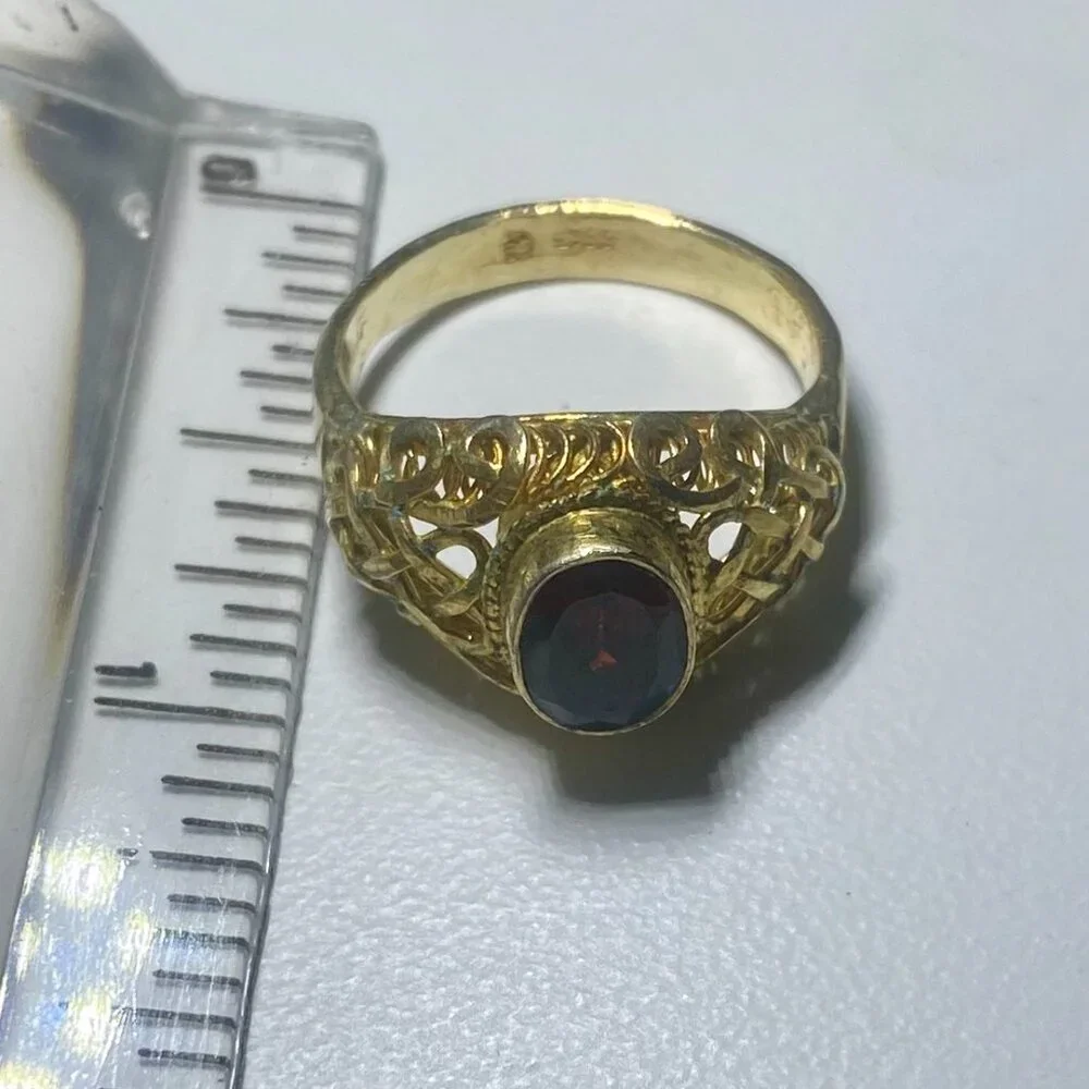 Barbara Garwood Garnet 5 1/2 Ring 24KT Gold over Sterling Collectable Mongolian